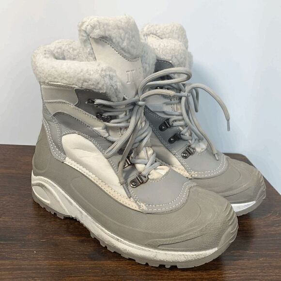 Itasca Leather Lace Up Ankle Thin Insulation Winter Boots Gray & White Size 9 - Picture 3 of 9